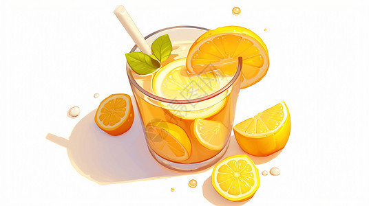一杯清爽诱人的卡通柠檬汁背景图片