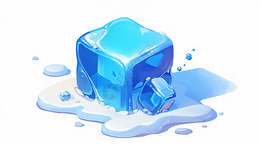 冰工厂一颗清爽的蓝色卡通冰块插画
