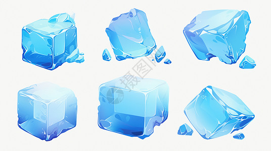 冰座多个造型的蓝色卡通冰块插画
