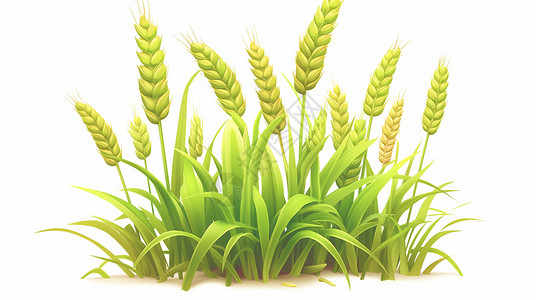 一簇绿色丰收的卡通麦子高清图片