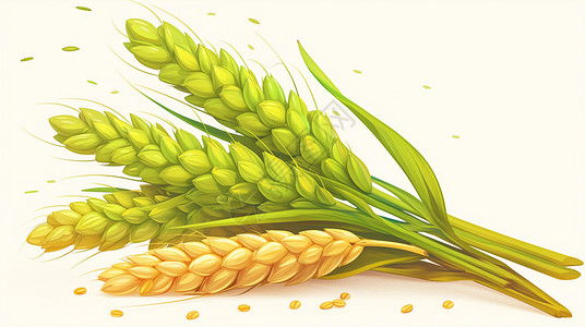 小满麦子一簇丰收的卡通麦子插画