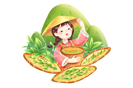 茶山图片中国文化茶文化采茶人物形象自然装饰插画