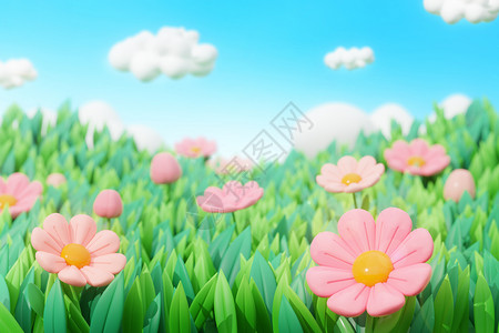 草地和鲜花阳光下的花海设计图片
