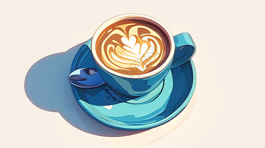咖啡拉花与咖啡豆一杯美味的卡通咖啡插画