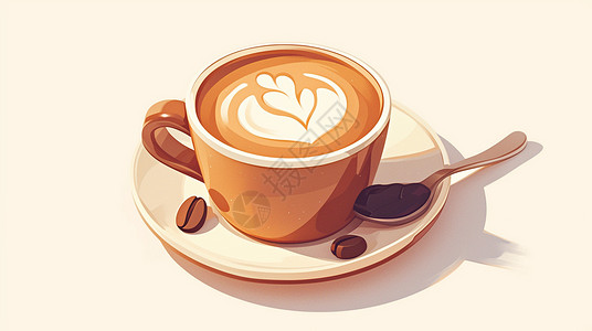 黑咖啡豆一杯诱人的卡通咖啡插画