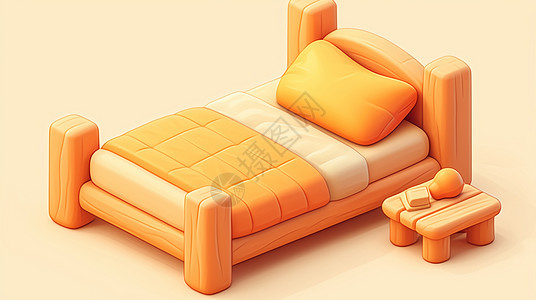 床舒适舒适铺着被子的卡通床插画