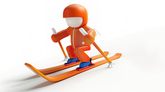 卡通滑雪人物滑雪动作3D立体插画