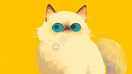 黄色猫一只长毛白色可爱的小猫插画