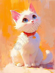 手绘风可爱的卡通小白猫背景图片