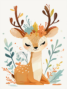 一只棕色可爱的卡通小鹿高清图片