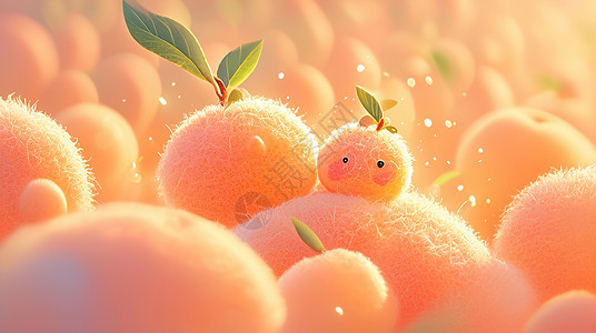 羊毛毡粉色清新可爱的桃子插画
