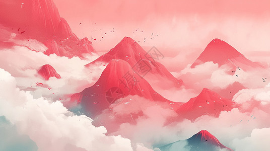 云雾间粉色唯美壮丽的山川背景图片