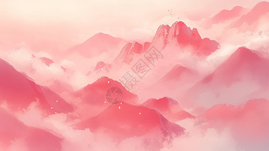 山仙境云雾间唯美壮丽的卡通山川插画