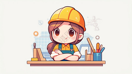 工人修理形象戴着黄色安全帽的工人插画