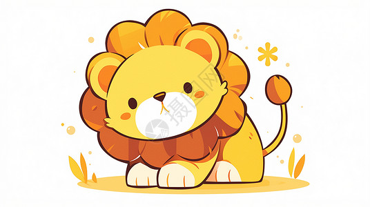挑起来小狮子黄色简约卡通小狮子插画