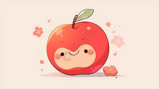 带叶子红苹果微笑的可爱卡通红苹果插画