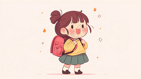 走路卡通开心走路上学的卡通女孩插画