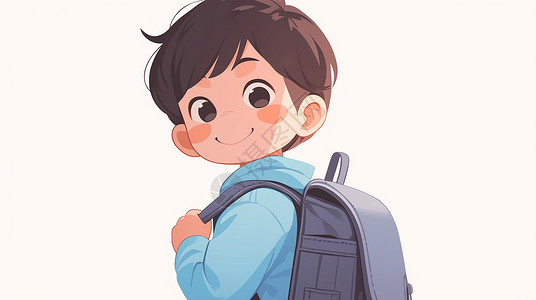走路上学短发可爱的卡通小男孩去上学插画