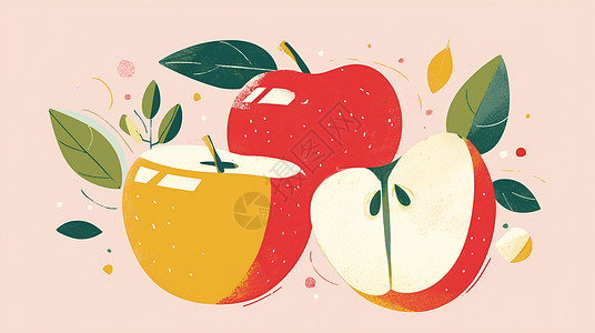 红色美味诱人的卡通苹果背景图片