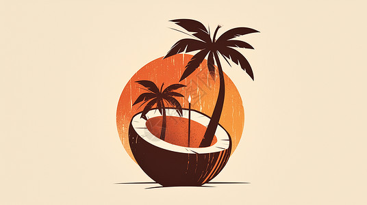 棕色卡通椰子插画背景图片