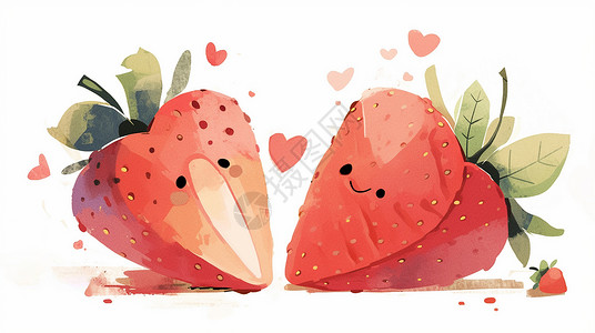 两颗草莓两颗可爱的卡通草莓插画