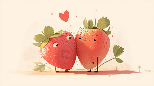两颗粉红色可爱的草莓背景图片