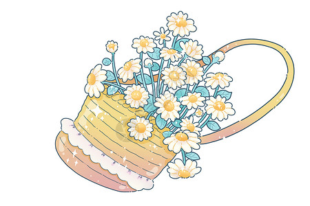夏季免抠唯美治愈的花朵元素插画编织包鲜花插画