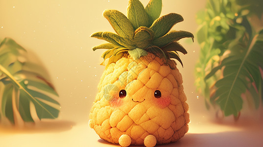绘菠萝羊毛毡卡通菠萝插画