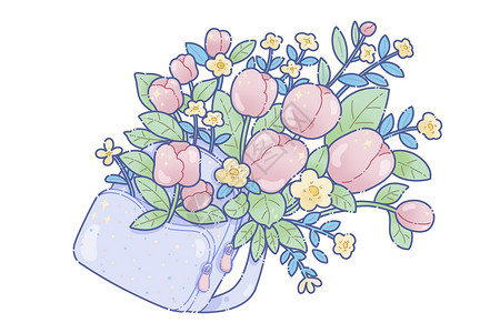 春天包装花元素唯美治愈的花朵元素插画书包花插画