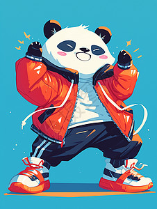 野生大熊猫穿着红色运动装时尚的卡通熊猫插画