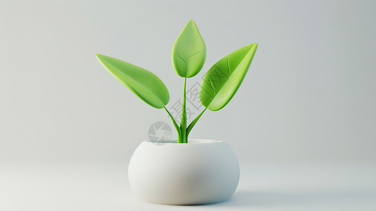 绿色小苗盆栽3D图标插画