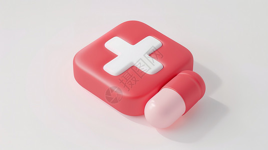 必备药品药箱3D图标插画
