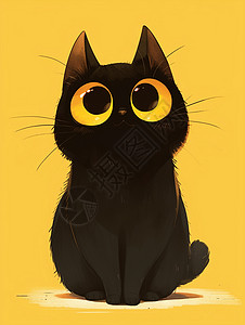 大眼睛呆萌可爱的卡通小黑猫高清图片