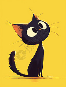 萌物呆萌可爱的卡通小黑猫插画