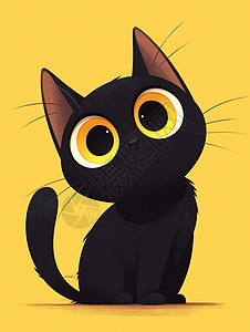 黄色眼睛的动物大眼睛呆萌的卡通小黑猫插画