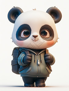 背着书包的可爱卡通熊猫背景图片