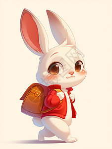 小黄鸭书包背着红色书包的卡通小白兔插画