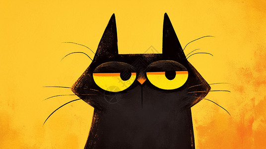表情头像大大的黄眼睛可爱的卡通黑猫头像插画