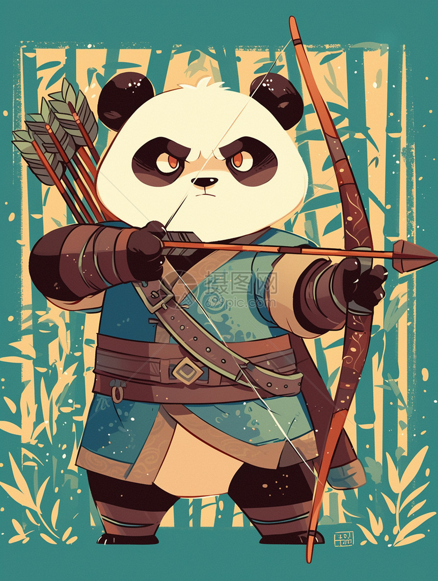 在拉弓箭练武的卡通大熊猫图片
