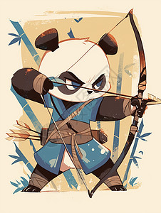 箭囊正在拉弓箭的卡通大熊猫插画
