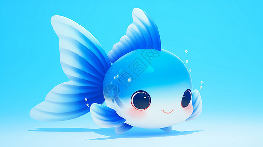 小鱼蓝色立体的卡通鱼插画