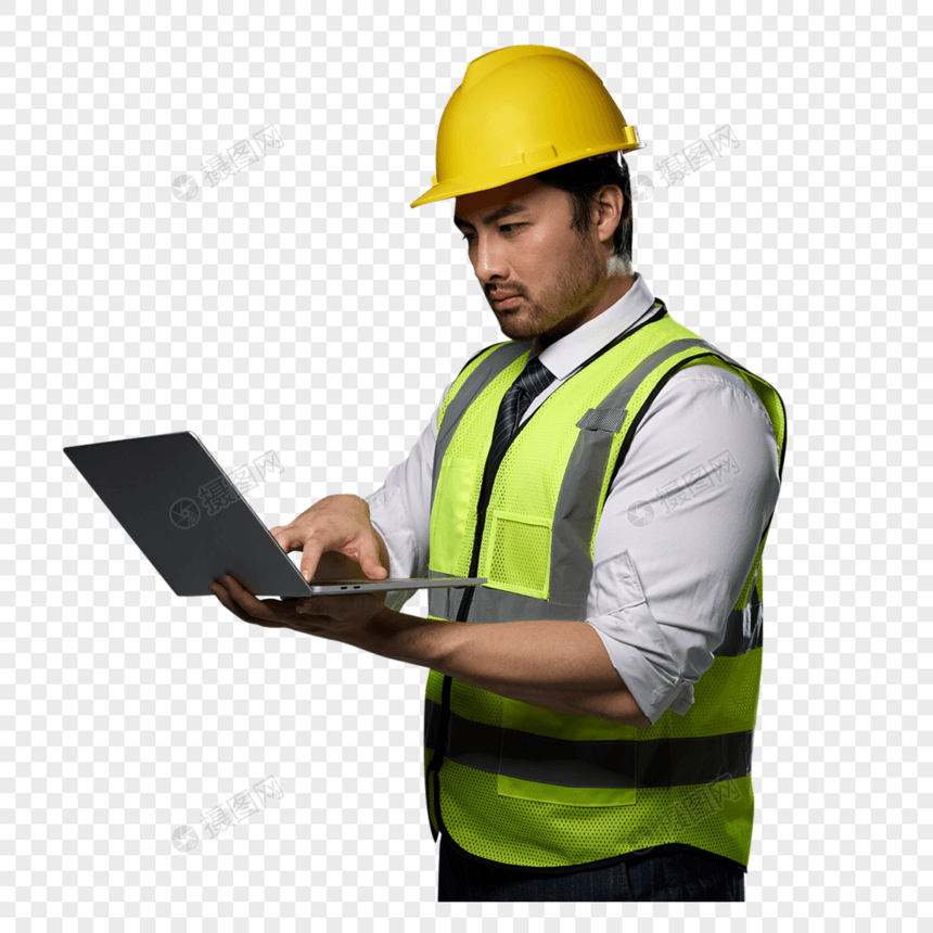 使用电脑的建筑工人图片