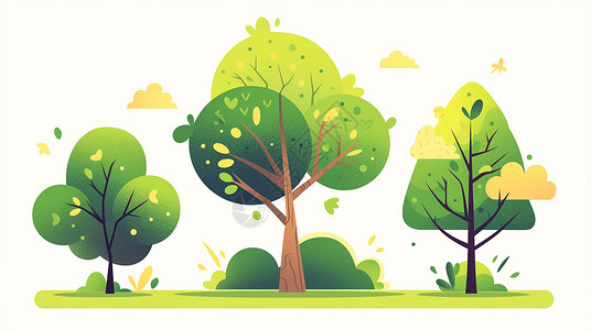 绿色简约三棵简约可爱的卡通小树插画