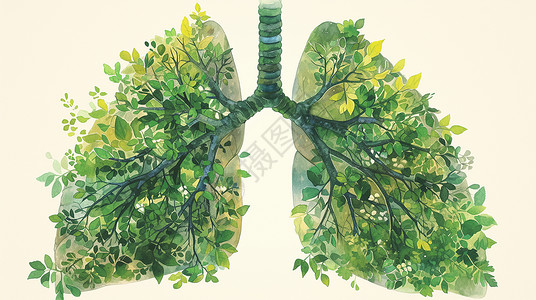 人体器官肺卡通肺部造型铺满了绿叶插画