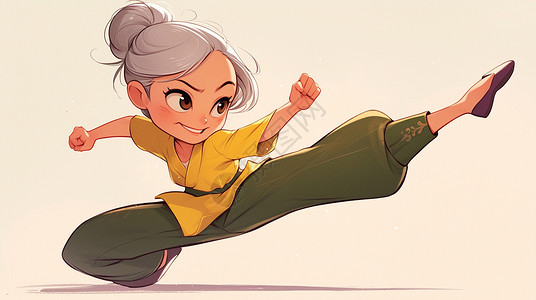 正在练武术的卡通老奶奶背景图片