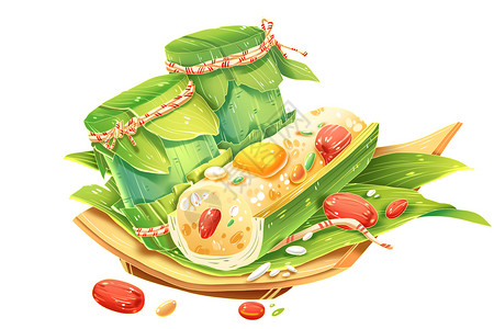欢庆节日装饰条端午节美食竹筒粽子节日食物装饰插画