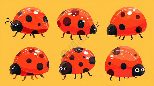 益虫几只红色可爱的卡通七星瓢虫插画