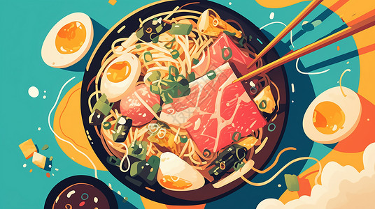台湾牛肉面一碗丰盛的卡通面条插画
