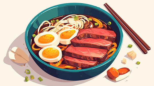 台湾牛肉面一碗卡通面条插画