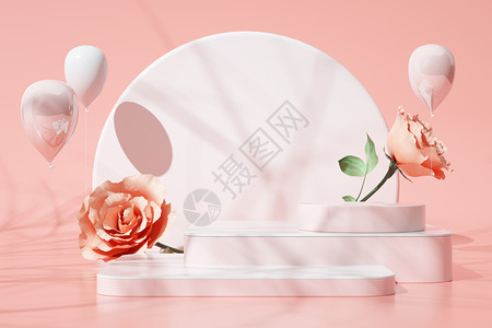 C4D玫瑰阶梯花朵展台设计图片